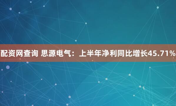 配资网查询 思源电气：上半年净利同比增长45.71%